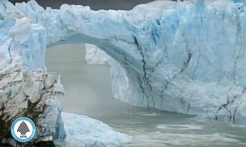 Dramatic ice bridge collapse caught on film image